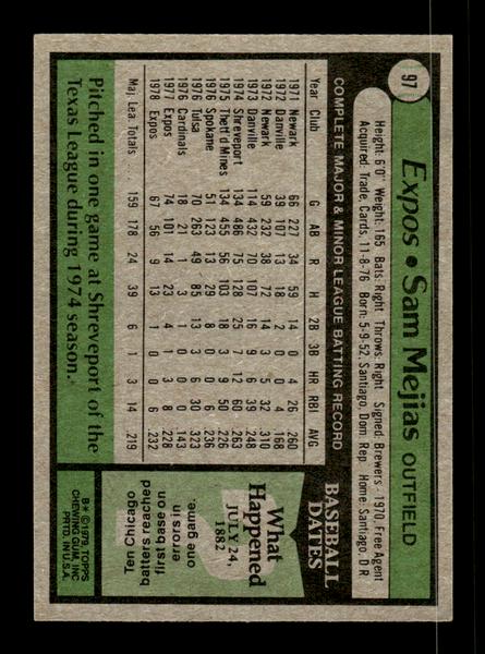 1979 Topps #97 Sam Mejias EXMT PACK FRESH HOF-10004186