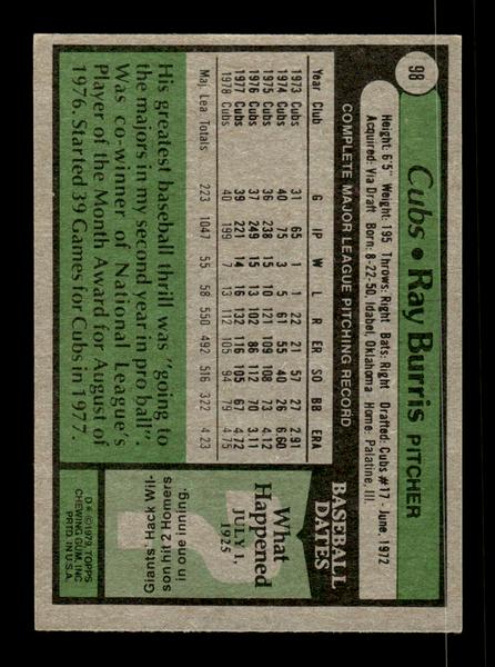 1979 Topps #98 Ray Burris EXMT PACK FRESH HOF-10004187