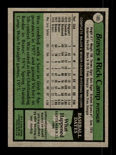 1979 Topps #105 Rick Camp EXMT PACK FRESH HOF-10004195