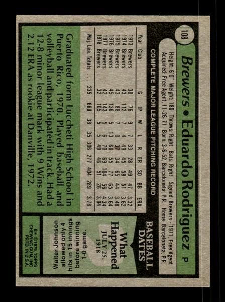 1979 Topps #108 Eduardo Rodriguez EXMT PACK FRESH HOF-10004198