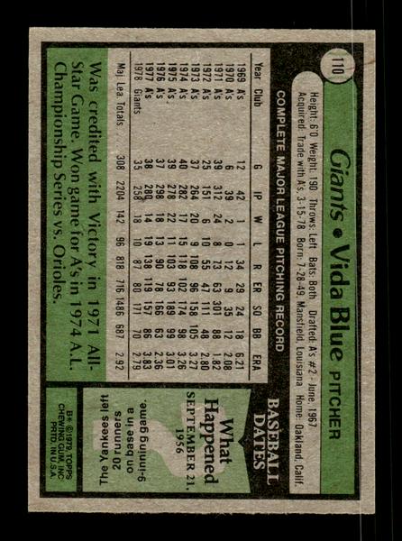 1979 Topps #110 Vida Blue EXMT PACK FRESH HOF-10004200