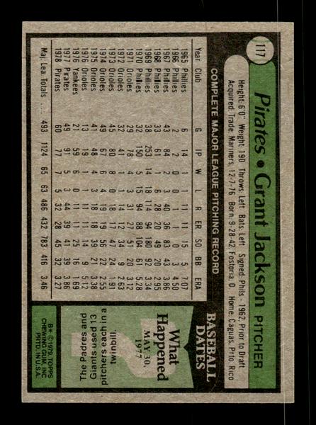 1979 Topps #117 Grant Jackson EXMT PACK FRESH HOF-10004205