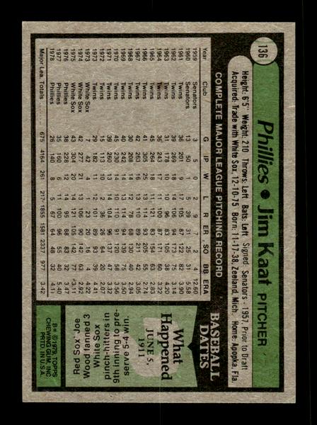 1979 Topps #136 Jim Kaat EXMT PACK FRESH HOF-10004223