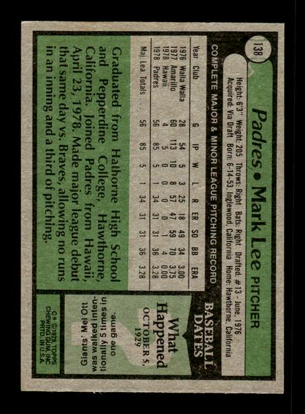1979 Topps #138 Mark Lee EXMT PACK FRESH HOF-10004225