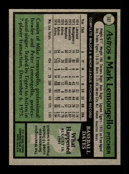 1979 Topps #187 Mark Lemongello EXMT PACK FRESH HOF-10004275