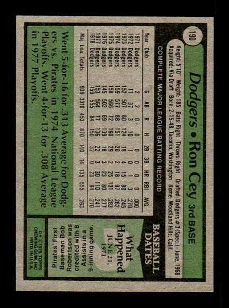 1979 Topps #190 Ron Cey EXMT PACK FRESH HOF-10004278