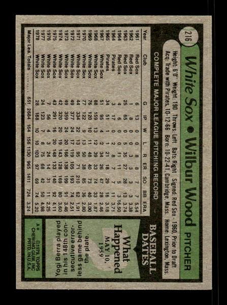 1979 Topps #216 Wilbur Wood EXMT PACK FRESH HOF-10004302