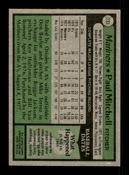 1979 Topps #233 Paul Mitchell EXMT PACK FRESH HOF-10004320