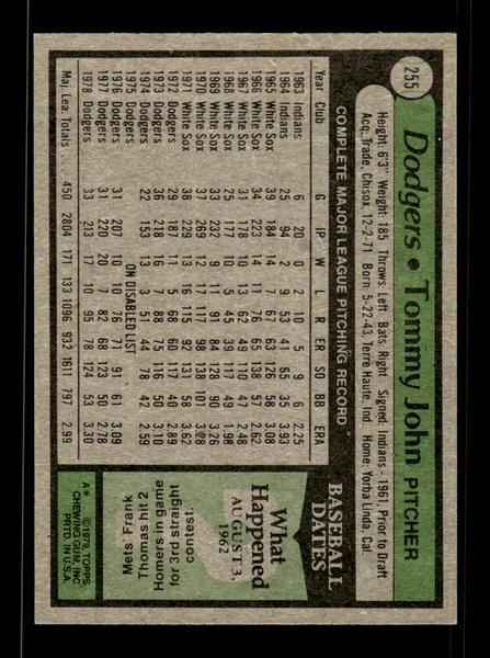 1979 Topps #255 Tommy John EXMT PACK FRESH HOF-10004342