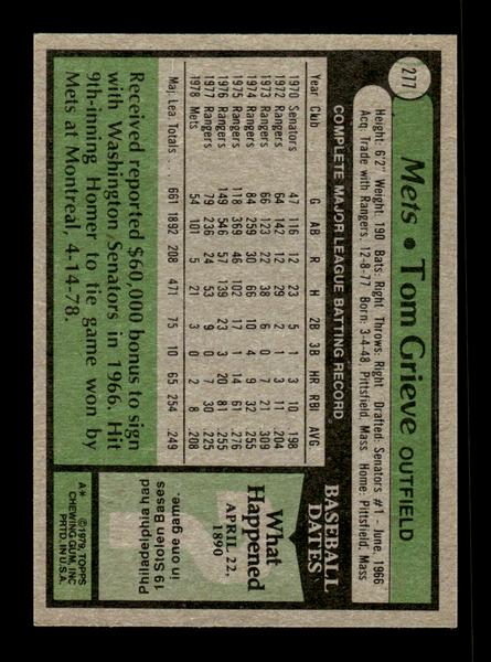 1979 Topps #277 Tom Grieve EXMT PACK FRESH HOF-10004366