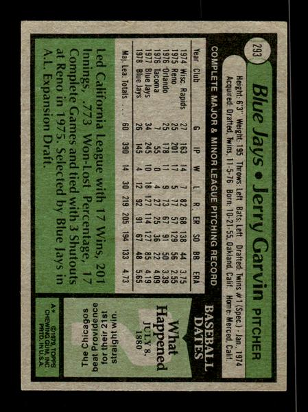 1979 Topps #293 Jerry Garvin EXMT PACK FRESH HOF-10004383