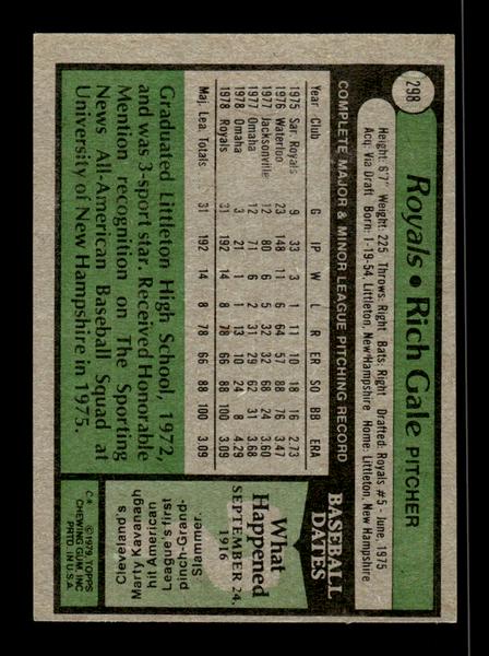 1979 Topps #298 Rich Gale EXMT PACK FRESH HOF-10004388