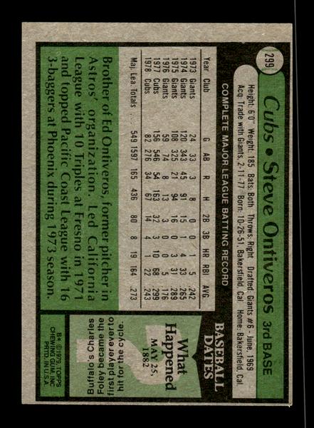 1979 Topps #299 Steve Ontiveros EXMT PACK FRESH HOF-10004389