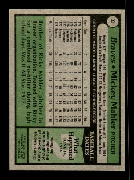 1979 Topps #331 Mickey Mahler EXMT PACK FRESH HOF-10004418