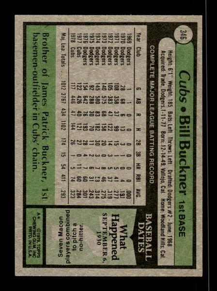 1979 Topps #346 Bill Buckner EXMT PACK FRESH HOF-10004435