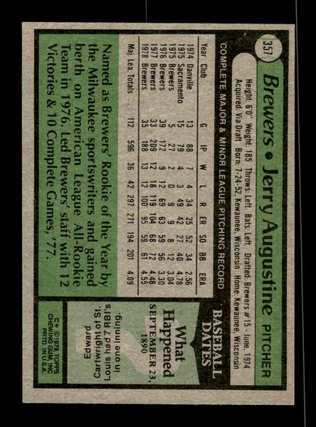 1979 Topps #357 Jerry Augustine EXMT PACK FRESH HOF-10004446