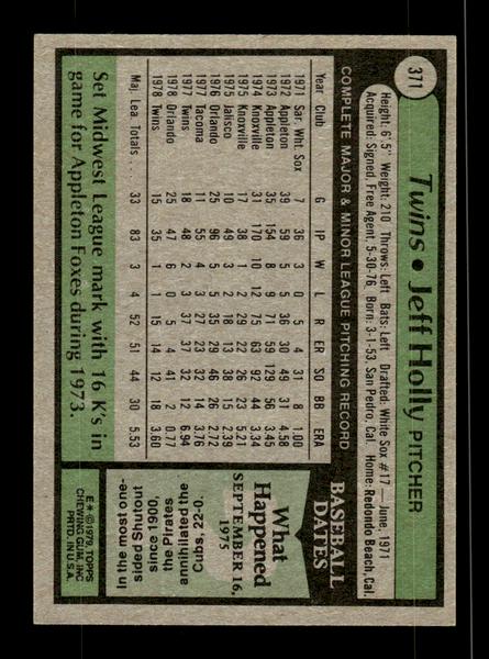 1979 Topps #371 Jeff Holly EXMT PACK FRESH HOF-10004460