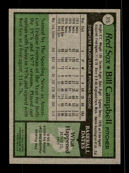 1979 Topps #375 Bill Campbell EXMT PACK FRESH HOF-10004464