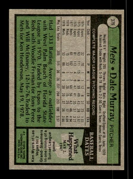 1979 Topps #379 Dale Murray EXMT PACK FRESH HOF-10004468
