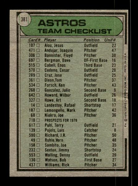 1979 Topps #381 Houston Astros Damaged PACK FRESH HOF-10004470