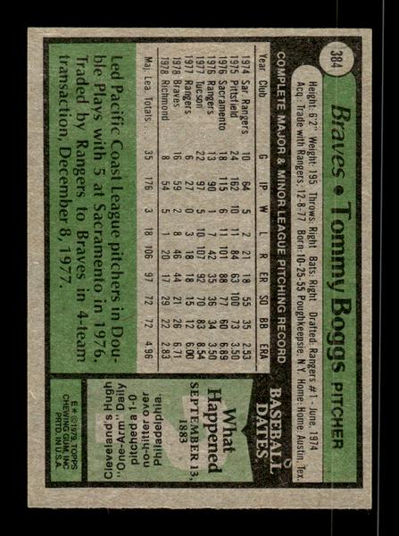 1979 Topps #384 Tommy Boggs EXMT PACK FRESH HOF-10004473