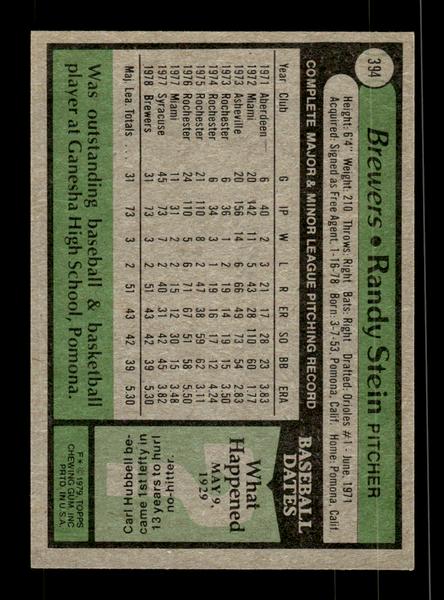 1979 Topps #394 Randy Stein EXMT PACK FRESH HOF-10004482