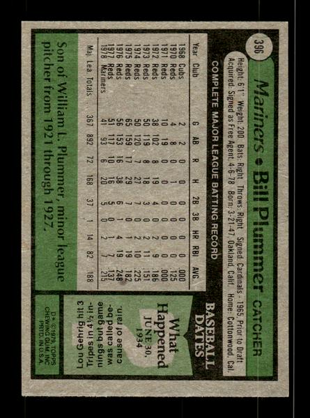 1979 Topps #396 Bill Plummer EXMT PACK FRESH HOF-10004484