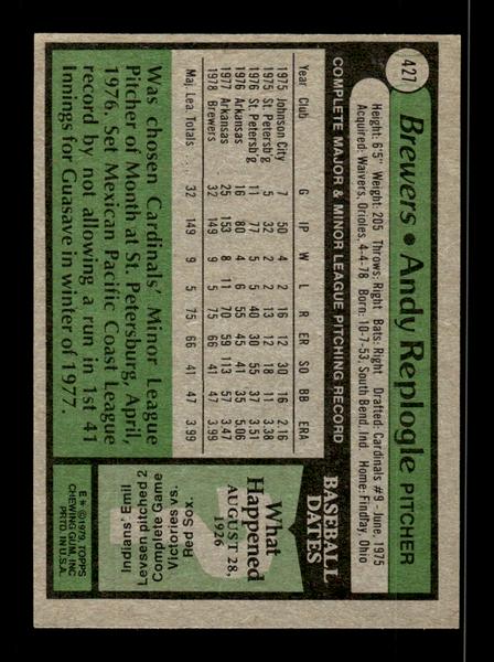 1979 Topps #427 Andy Replogle EXMT PACK FRESH HOF-10004508