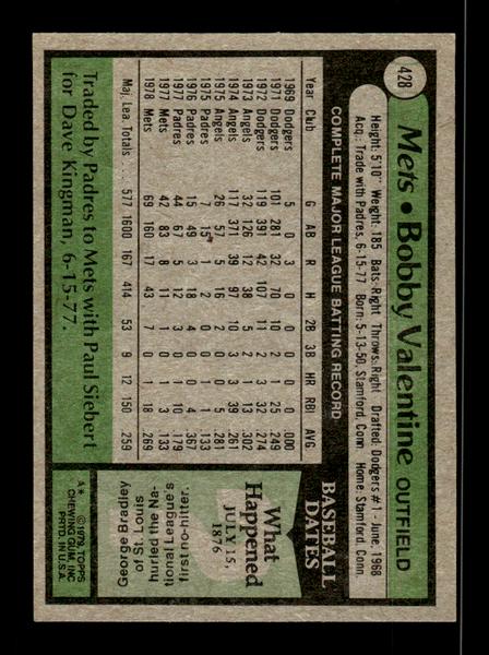 1979 Topps #428 Bobby Valentine EXMT PACK FRESH HOF-10004509