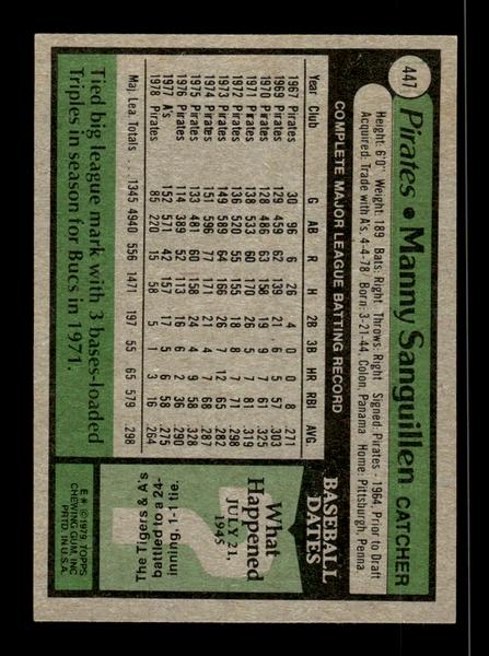 1979 Topps #447 Manny Sanguillen EXMT PACK FRESH HOF-10004528