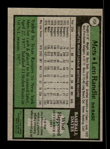 1979 Topps #454 Len Randle EXMT PACK FRESH HOF-10004535