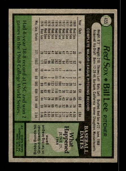 1979 Topps #455 Bill Lee EXMT PACK FRESH HOF-10004536