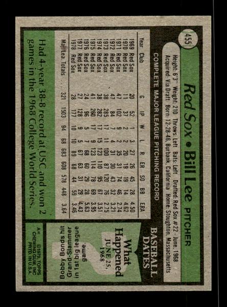 1979 Topps #455 Bill Lee EXMT PACK FRESH HOF-10004537