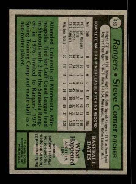 1979 Topps #463 Steve Comer EXMT PACK FRESH HOF-10004544