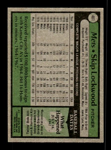 1979 Topps #481 Skip Lockwood EXMT PACK FRESH HOF-10004563