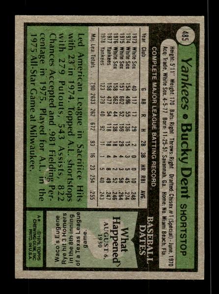1979 Topps #485 Bucky Dent EXMT PACK FRESH HOF-10004566