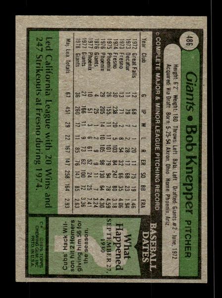 1979 Topps #486 Bob Knepper EXMT PACK FRESH HOF-10004567
