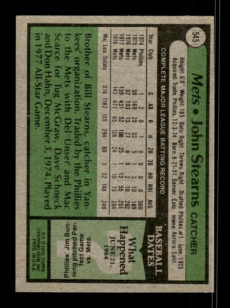 1979 Topps #545 John Stearns EXMT PACK FRESH HOF-10004624