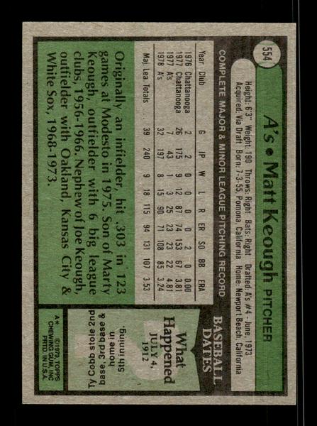 1979 Topps #554 Matt Keough EXMT PACK FRESH HOF-10004635