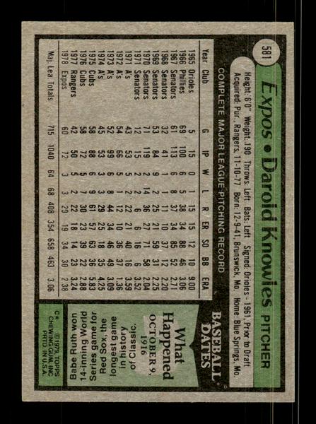1979 Topps #581 Darold Knowles EXMT PACK FRESH HOF-10004663