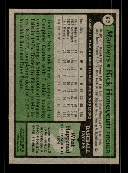 1979 Topps #612 Rick Honeycutt EXMT PACK FRESH HOF-10004692