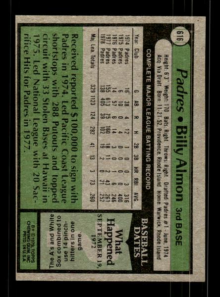 1979 Topps #616 Billy Almon EXMT PACK FRESH HOF-10004696