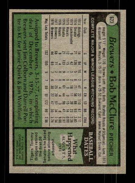 1979 Topps #623 Bob McClure EXMT PACK FRESH HOF-10004703