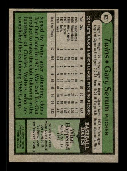 1979 Topps #627 Gary Serum EXMT PACK FRESH HOF-10004706