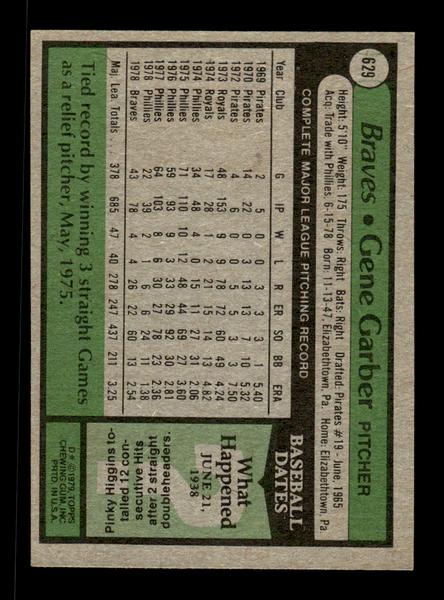 1979 Topps #629 Gene Garber EXMT PACK FRESH HOF-10004708