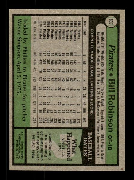 1979 Topps #637 Bill Robinson EXMT PACK FRESH HOF-10004716
