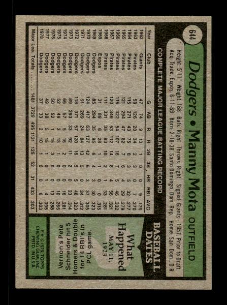 1979 Topps #644 Manny Mota EXMT PACK FRESH HOF-10004725
