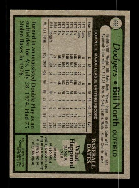 1979 Topps #668 Bill North EXMT PACK FRESH HOF-10004747