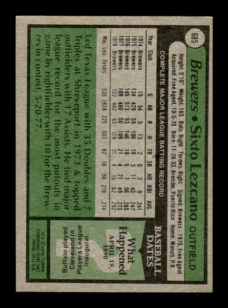 1979 Topps #685 Sixto Lezcano EXMT PACK FRESH HOF-10004760