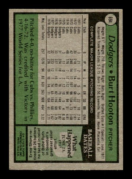 1979 Topps #694 Burt Hooton EXMT PACK FRESH HOF-10004768